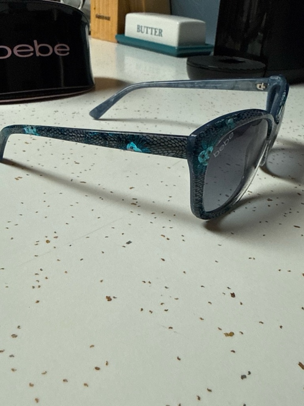 bebe Teal Snake-Print Women's Sunglasses with Black Gradient Lenses - Picture 2 of 3